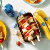 Dutch Mini-Pancakes (’Poffertjes’) with Banana Strawberry Kabobs